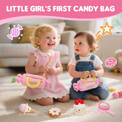 GNAYUIJ Baby Toys 6-12 Months,My First Candy Bag Plush Toy-5 Sensory dessert Soft Toys with Rattle, Crinkle Paper, Squeaker, Mirror,Busy Montessori Soft Toys for Toddlers,1st Birthday for Babies Girls