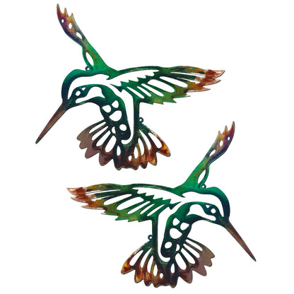 ElaraBerry 2 Pcs Metal Hummingbird Wall Art 12.6 Inch Metal Birds Wall Decor Garden Decoration Outdoor Statue Patio Fence Hanging Plaques for Garden Yard Living Room Bedroom Patio Balcony(Classic)