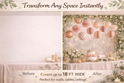 Decorative Paper Pom Poms and Lanterns Set, Rose Pink and White, Party Hanging Decor for Celebrations and Events