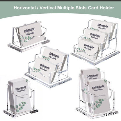 Calendarin Acrylic Business Card Holder for Desk, Clear Business Name Card Display Card Organizer, Morden Desk Accessory Supply for Office, Vertical (2-Slot)