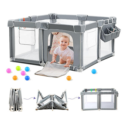 CAPAKIDS Foldable Baby Playpen 59"×71", Out-of-The-Box Ready Playpen for Babies and Toddlers, Portable Play Yard with Breathable Mesh & Gates, Storage Bag & 4 Handlers for Indoor & Outdoor