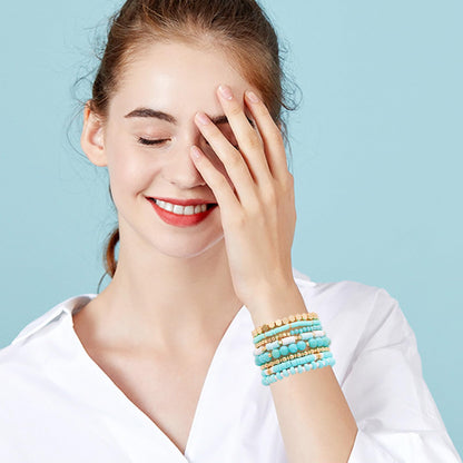 GOOJIDS Surfer Heishi Clay Bead Bracelets for Women Bohemian Stackable Gold Plated Beaded Stretch Bracelets Elastic Layering Friendship Bracelets Set Boho Jewelry