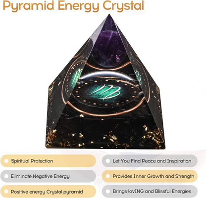 12 Zodiac Orgone Crystal Pyramid, Natural Amethyst with Obsidian,Healing Crystals Pyramid for Protection Chakra, Unique Constellation Pyramid for Positive Energy, Healing Money Health(Virgo)
