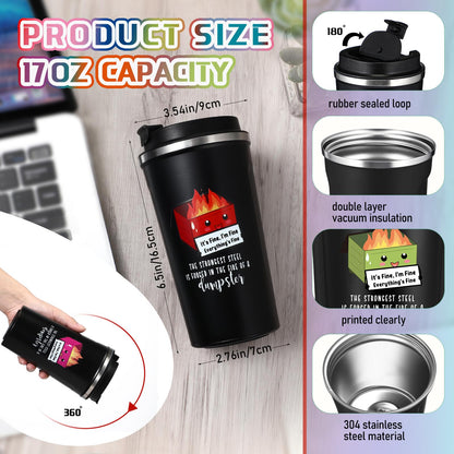 Skylety 10 Pcs Dumpster Fire Funny Tumbler 17oz Employee Appreciation Gift for Coworker Teacher Dispatcher Nurse Desk Accessories, Positive Everything Is Fine Mug Bulk Graduation Gift (Multicolor)