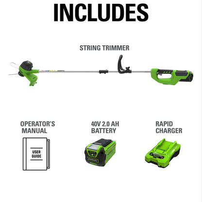 Greenworks 40V 12" Cordless String Trimmer, 0.065" Dual Line with Auto Feed, Variable Speed, Lightweight Weed Eater, 3-Year Warranty