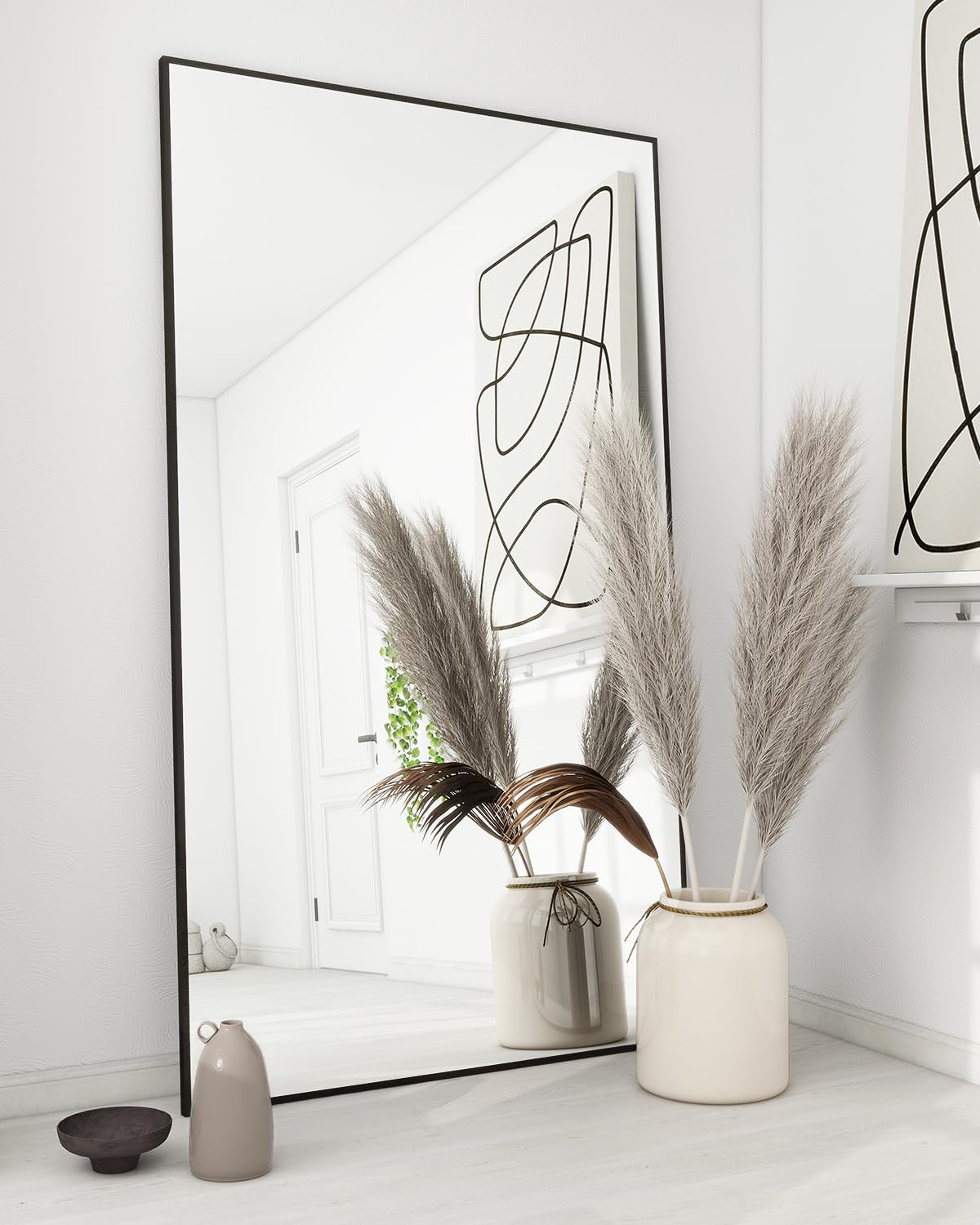 Koonmi 71"x30" Floor Mirror Full Length, Bedroom Floor Body Mirror with Stand, Large Black Mirror, Leaning, Standing or Hanging Horizontally/Vertically