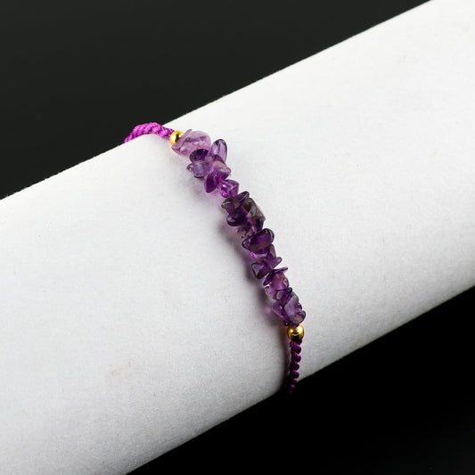 GEMIMPRESSION Natural Purple Amethyst Beads Braided Bracelet, Handcrafted Resizable Healing Crystal Jewelry, 7-Inch Unisex, Christmas Gift