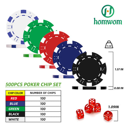 Homwom Poker Chip Set - 500PCS Poker Chips with Aluminum Case, 11.5 Gram Chips for Texas Holdem Blackjack(500pcs)