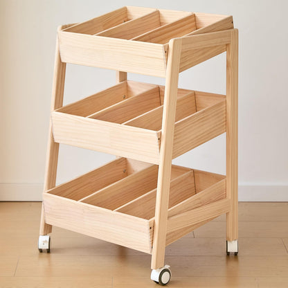 HaoGZMZFCL 3 Tier Wooden Toy Storage Organizer with Wheels for Toy Book Wood Storage Rack Open Display Shelf Kids Gift Natural