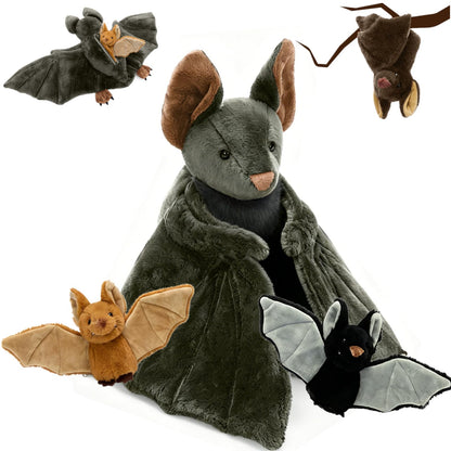 Tezituor 4Pcs Realistic Bat Stuffed Animals Set, 32inch Large Mommy Stuffed Bat with 3 Cute Babies for Boys Girls, Hugging Soft Bats Plush Toy Gift for Halloween Christmas Party