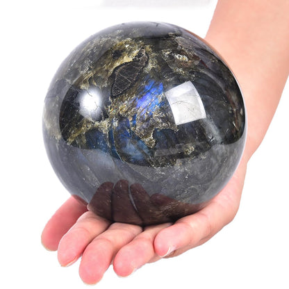 MOGEMT Large Labradorite Crystal Ball with Stand Natural Crystals Sphere Gemstone Ball Meditation Witchcraft Home Decor 100-110mm/3.9-4.3"