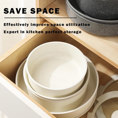 Vkoocy Gray Non Stick Pot and Pan Set with Removable Handle, Ceramic Cookware Set Detachable Handle, 5pcs Induction Kitchen Camping Stackable Pots Pans, Dishwasher/Oven Safe, PTFE/PFAS/PFOA Free