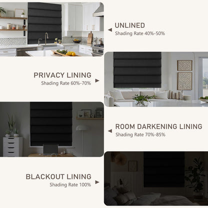 Drapifytex Day Night Cordless Roman Shade Black Blackout Roman Window Shade, Customized Faux Linen Privacy Roman Blind for Indoor Windows Washable Fabric Shade, 1 Piece
