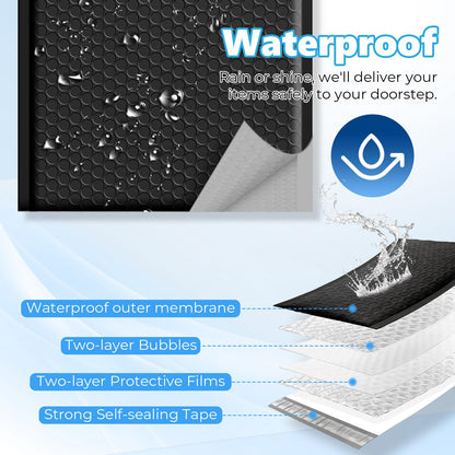 Metronic Extra Deep Bubble Mailers Usable Size 8.5x11" 25 Pack Padded Envelopes 9.25x12" Opaque Self Seal Adhesive Waterproof bubble envelopes Shipping Bag for Books,DVD,Small Business,Black,#2