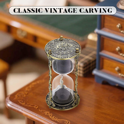SuLiao Hourglass Sand Timer 60 Minute, 60 Min Mandala Rose & Engraving Brass Sand Clock,Metal Iron Black Sand Timer, Antique Reloj De Arena,Unique 1 Hour Glass Sandglass for Gift Office Desk Decor