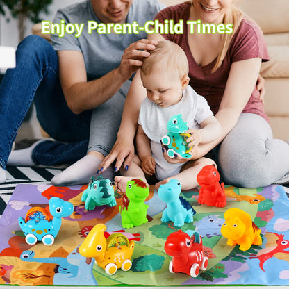 ALASOU 9 PCS Dinosaur Car Toys for 1 Year Old Boy with Playmat/Storage Bag|Baby Toys 1 Year Old Boy Gifts for Toddler Toys 1-2|1st Birthday Gift for Infant 12 18 Months
