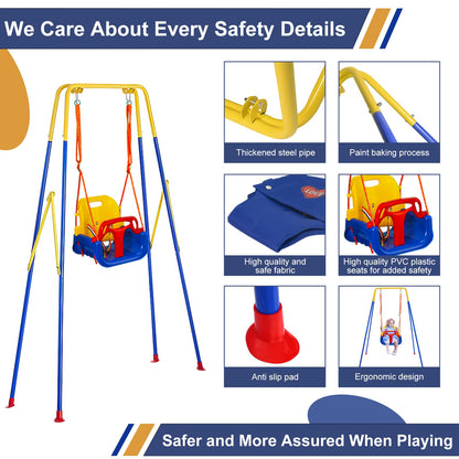 Toddler Swing Set, 3-in-1 Baby Swing Outdoor/Indoor, Toddler Swing&Jumper with Foldable Metal Stand, Baby Swing Outdoor for Aged 6 Months to 10 Years Old