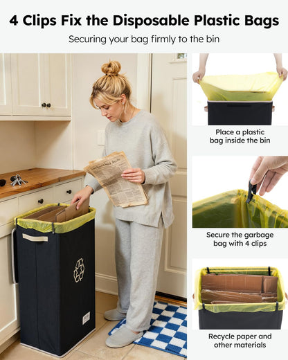 SOLEDI Recycle Bins for Kitchen,26 Gallon Recycling Bin with Lid and 2 Removeable Reusable Inner Bags,Indoor Recycling Trash Can for Collector of Bottles Cans, and Plastic,Black