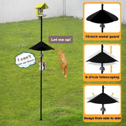 Smart Bird Feeder Pole with Metal Squirrel Baffle,92Inches Bird House Poles for Outdoors,1-Inch Dia Heavy-Duty Pole for Bird Feeder,Squirrel Proof Baffle with Stainless Steel Spring for Defense.