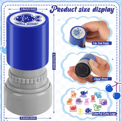 LOTMER 12 Pcs Teacher Stamps for Classroom, Self-Inking Rubber Colorful Stamps Classroom Rubber Stamp for Grading Homework Test Motivation Students Supplies