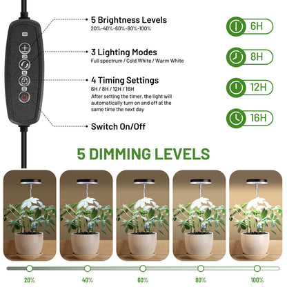 LBW Grow Light for Indoor Plants,Full Spectrum Plant Light with Base,Height Adjustable Plant Grow Lamp with Auto Timer 6/8/12/16H, 3 Colors,5 Dimmable Brightness, for Small Plants,Black, 3 Packs