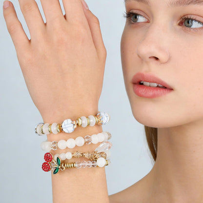 Gold Beaded Bracelets Set for Women, Elegant Pearl Bead Design Dainty Round Bead Ball Pearl Bracelet Stack for Women, Lightweight Stretch Bracelets