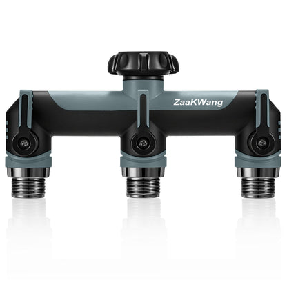 ZaakWang Garden Hose Splitter, 3 Way Hose Splitter, Heavy Duty Water Hose Bib Spigot Splitter, Outdoor Faucet Splitter with Shutoff Valve, T Adapter Connector with 3/4 - Inch GHT Thread (Grey)