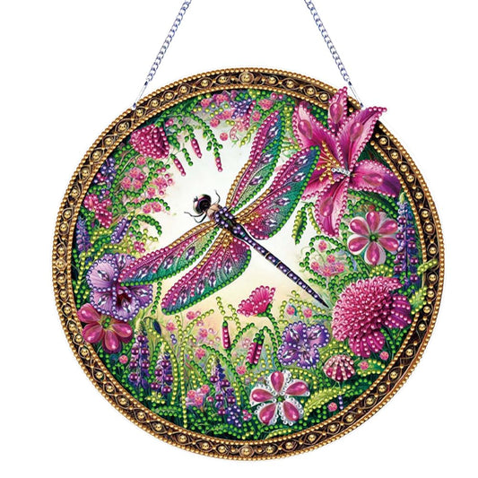C'eitura DIY Flower Dragonfly Diamond Art Round Shape Hanging Pendant Kits for Home Decor, Unique Gift for Women & Teens