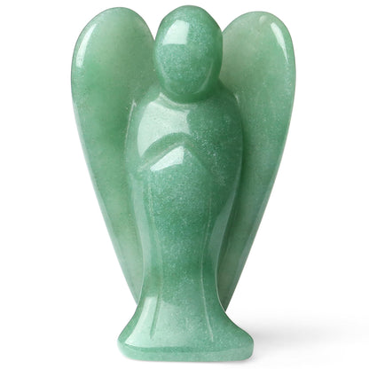 YATOJUZI 3" Green Aventurine Angel Decor Big Hand-Carved Angels Guardian Sculpture Statue Figurines Natural Crystal Stones and Healing Crystals Home Room Office Desk Decoration Wisdom Gifts for Women