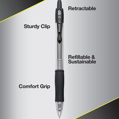 Pilot, G2 Premium Gel Roller Pens, Ultra Fine Point Gel Pens 0.38 mm, Pack of 12, Black