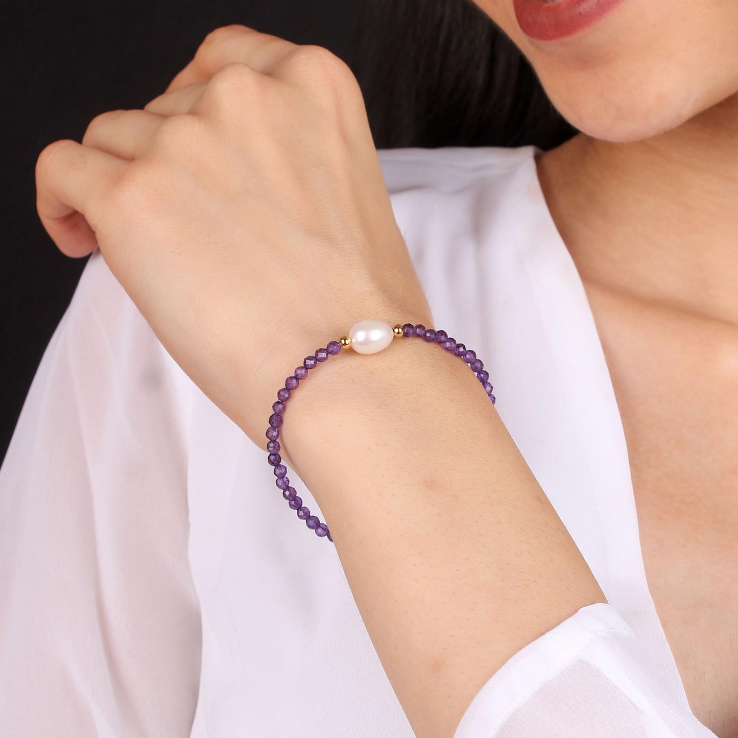 Gempires Aquamarine Gemstone Beaded Bracelet with Pearl Choker Crystal Jewelry March Birthstone Gifts Hypoallergenic Gold Plated Dainty Gifts for Women