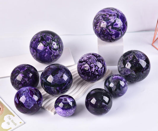 JIC Gem Purple Moss Agate Crystal Sphere Large Purple Crystal Ball with Stand Healing Ornament Witchcraft Meditation Decor 2.3-2.7 inch(60-70mm)
