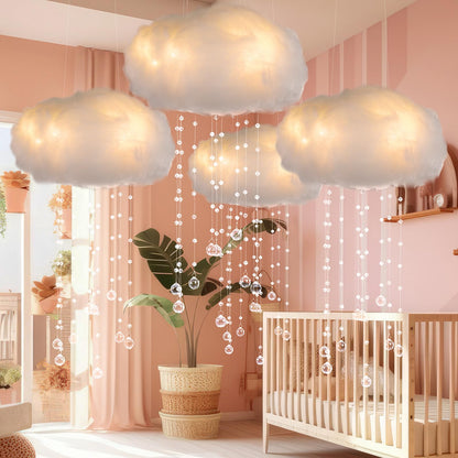 Marsui Artificial Cloud Props LED Hanging Cloud Light String Fake Imitation 3D Cotton Classroom School Decor Raindrop for Room Ceiling Baby Shower Party Wedding Nursery Classroom Wall DIY Decor(4 Pcs)