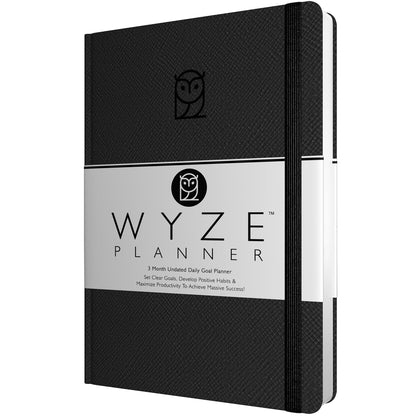 Wyze Planner Undated Daily Planner – 3-Month A5 Productivity Organizer with Full Page Per Day, Hourly Schedule, Goal Setting, Habit Tracker, Weekly & Monthly Pages – Hardcover Time Management Notebook (Black)