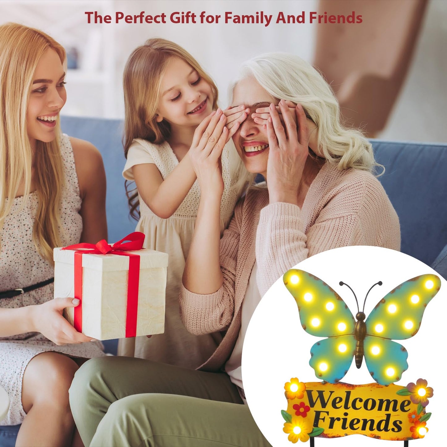 YHSOLAR Decorative Garden Stakes Large 45" with 18 Bulbs Solar String Lights Outdoor Waterproof, Butterfly Solar Lights for Outside with Welcome Friends Garden Sign for Yard, Patio, Pathway