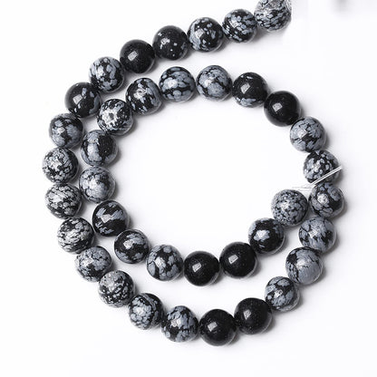 90PCS 8mm Natural Snowflake Obsidian Beads Round Loose Stone Energy Healing Gemstone Beads for Jewelry Making DIY Bracelet Necklace for Jewelry Making 32" 2 Strands