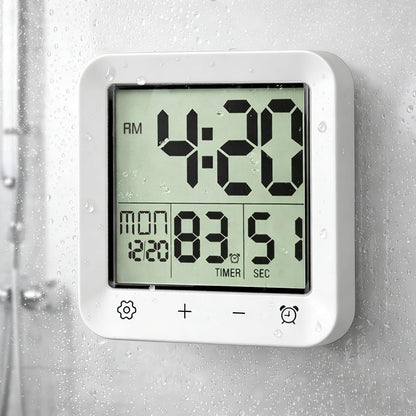 Tikonir Shower Clock Waterproof, Bathroom Digital Clock with Timer, LCD Display, Touch Screen, Suction Cup, Temp, Seconds, Hanging, Hole Stand, Digital Wall Clocks Battery Operated for Kids and Adults