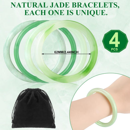 Landical 4 Pcs Jade Bracelet for Women Good Luck Wealth Green Aventurine Healing Bracelet for Mother Grandma Spiritual Gift (Bangle Style)