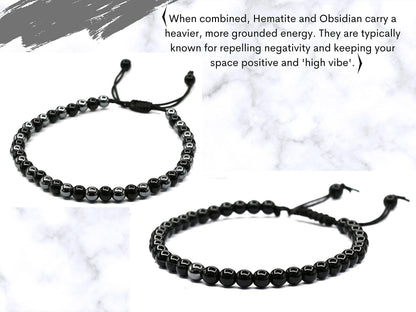 Amazing Gemstone Lymph Detox Magnetic Bracelet Ankle, Black Obsidian Hematite Bracelet Pulseras Para Hombres Mujer Stocking Stuffers (Set of 3)
