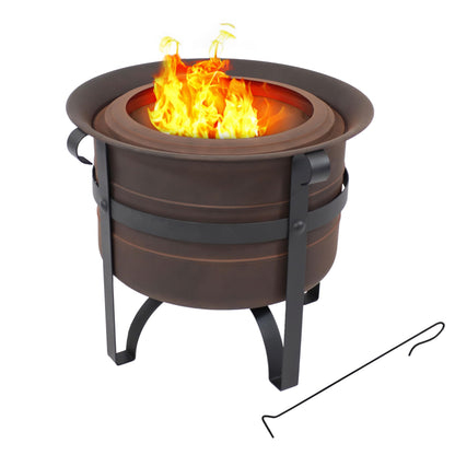 Sunnydaze 23-Inch Cauldron-Style Smokeless Wood-Burning Fire Pit with Cover and Poker - Steel Outdoor Smokeless Fire Pit for the Backyard