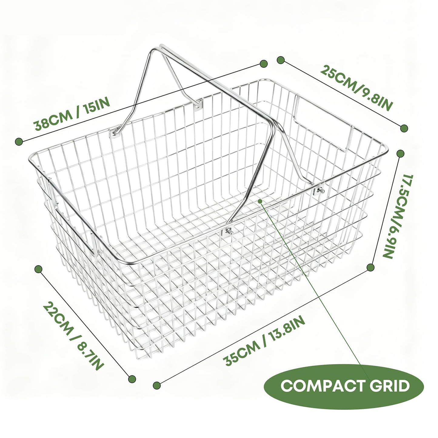 Wire Harvest Basket, Kitchen Organizers and Storage with Foldable Handle - 15.0"x9.8"x6.9" Portable Stainless Steel Picnic Baskets for Gathering Vegetables,Fruits,Kitchen,Garden,Picnic&Shopping (1, L)