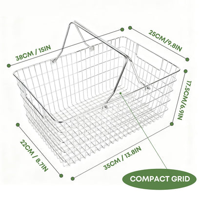 Wire Harvest Basket, Kitchen Organizers and Storage with Foldable Handle - 15.0"x9.8"x6.9" Portable Stainless Steel Picnic Baskets for Gathering Vegetables,Fruits,Kitchen,Garden,Picnic&Shopping (1, L)