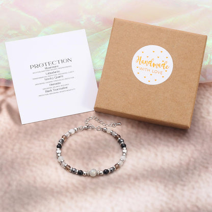 MTJAHPS Protection Bracelet, empath protection, black obsidian Crystals and Healing Stones Bracelet for Women ，Luck ，Anxiety and Stress Clam Bracelet
