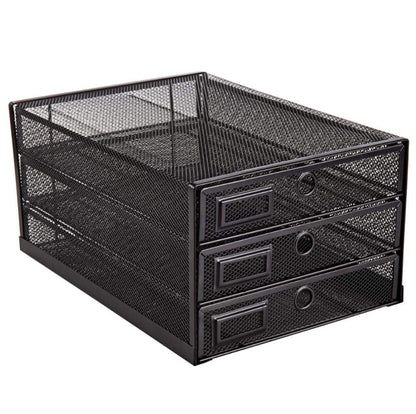 Annova Desk Organizer Wire Mesh 3 Tier Sliding Drawers Paper Sorter/Multifunctional/Premium Solid Construction for Letters, Documents, Mail, Files, Paper, Kids' Art Supplies (Black)