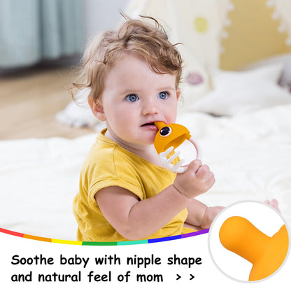 Mombella Clownfish Teethers for Babies 3-6 Months, Baby Teething Toys 6-12 Months with Lanyard to Attach on, Silicone Tether with Different Textures to Gnaw, Ergonomic for Little Hands, Saffron
