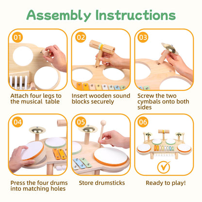 Toddler Drum Set - Montessori Toys for 2 Year Old, Wooden Baby Musical Instruments for Toddlers 2-5, Preschool Learning Musical Toys with Xylophone, Piano, Birthday Gifts for 18 Months Boys Girls