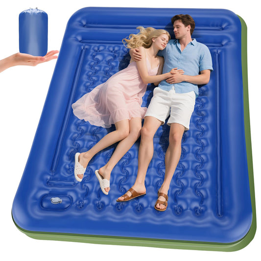 Wusrop Double Sleeping Pad for Camping, Extra Thick 5 Inch Self-Inflating 2 Person Camping Mattress,with Built-In Foot Pump, Insulated Inflatable Trampoline Mat for Backpacking, Hiking, Tents & Winter