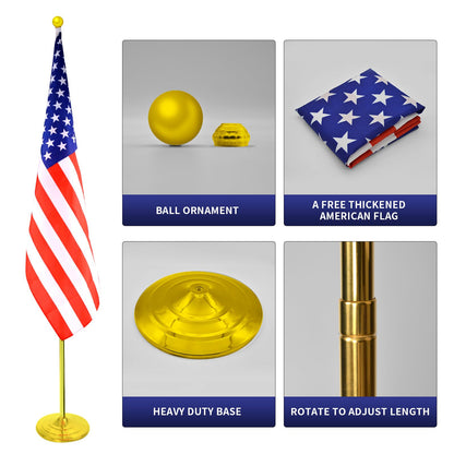 WJTQTBT Indoor Flag Pole Kit with Weighted & Thickened Base 6-8FT,Stainless Steel Commercial Indoor Flagpole for Office School City Hall,Heavy Duty Indoor Telescoping Flag Pole,Golden 1 Pack
