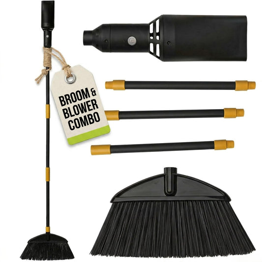 Aerobroom Outdoor Broom and Cordless Leaf Blower Combo, Mini Leaf Blower with Collapsible Broom Handle, Air Stick Blower/Broom Tool for Patios, Decks, Driveways, RVs, Camping and Shops