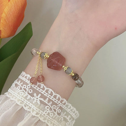 LWQQWL Cat Paw Bracelet Colorful Quartz Crystal Cat Claw Bracelet Strawberry Stone Bracelet Jewelry 7 Inch for Women